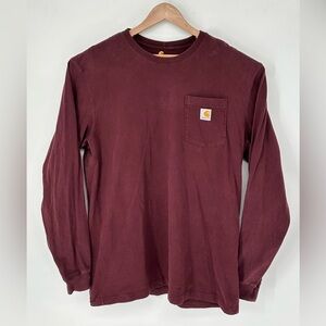 Carhartt T-Shirt Men's Sz LT Tall Long Sleeve Pocket Crew Neck Maroon K126 PRT